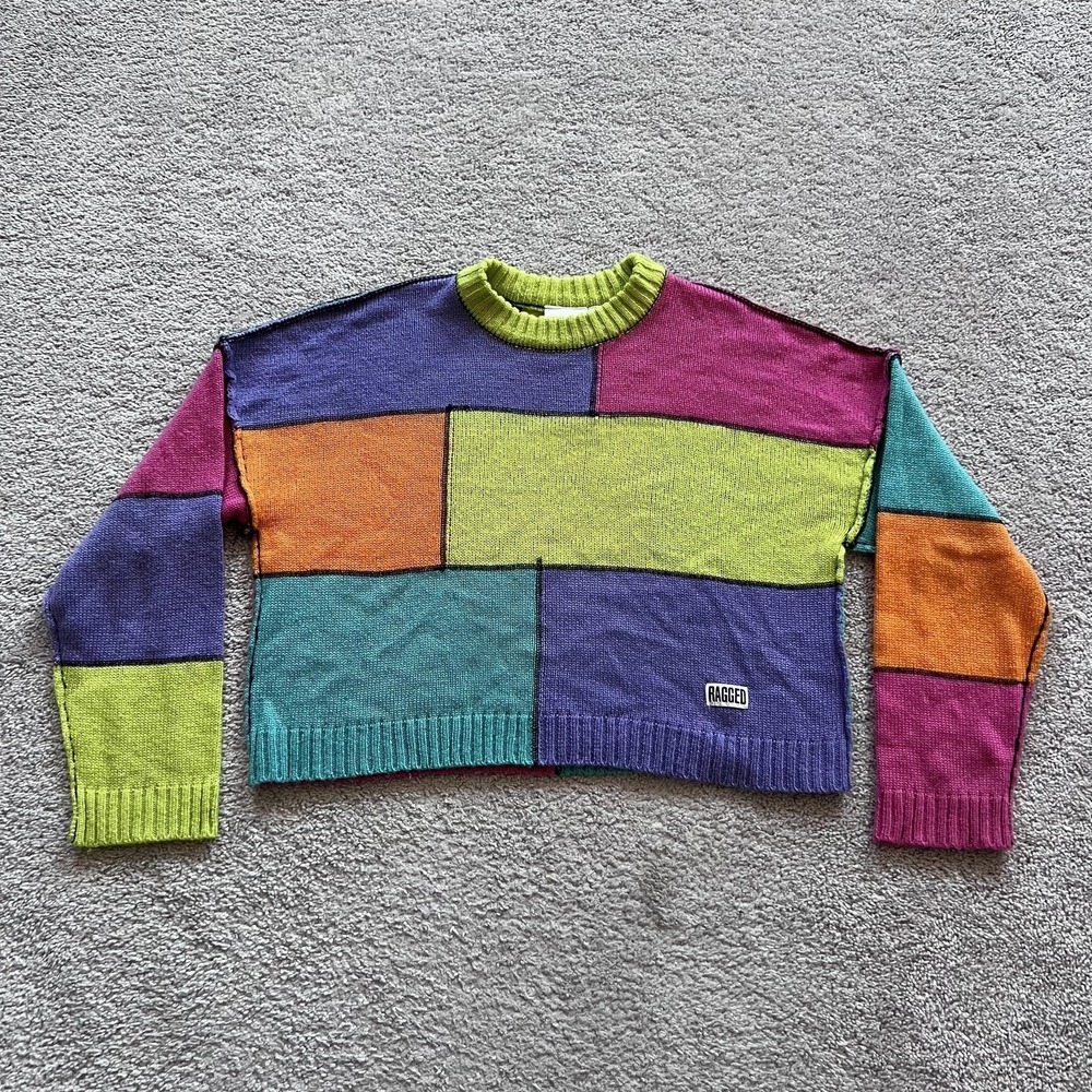 Ragged Jeans Colorblock Patchwork Knit Sweater Womens S Multicolor Cropped